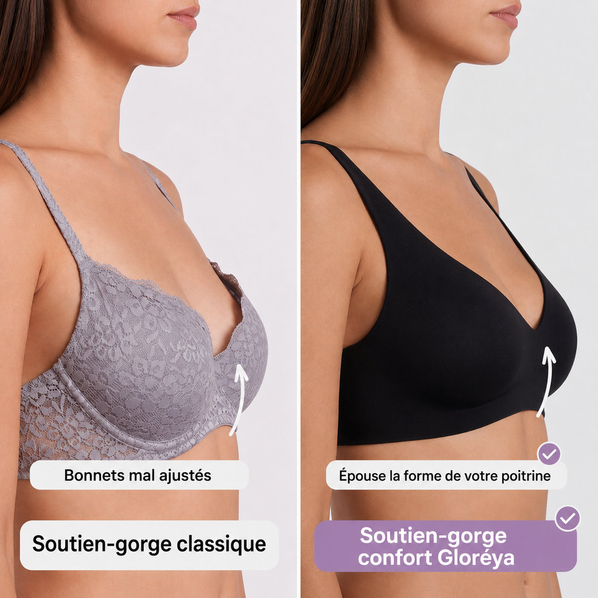 Soutien-gorge confort Gloréya, sans coutures ni armatures, avec effet lift