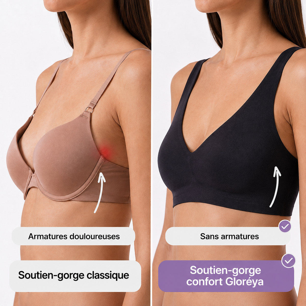 Soutien-gorge confort Gloréya, sans coutures ni armatures, avec effet lift