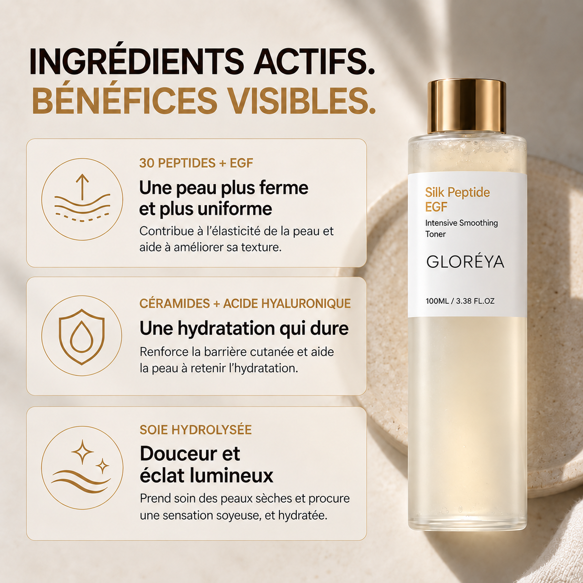 Lotion tonique anti-âge aux 30 peptides